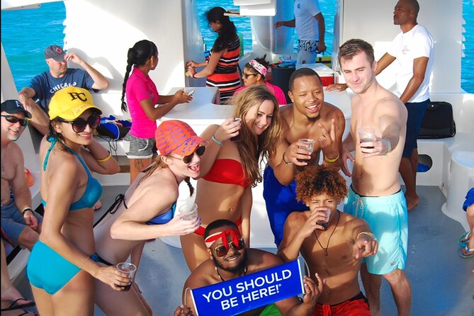 Private Party Boat with Slide and chicken skewers at Punta Cana - The natural pool is the meal and social center